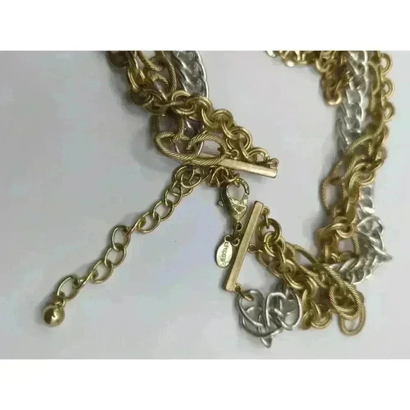 Chicos Silver Gold Tone Multi Layer Chain Link Elegant Necklace 6 Layers - Picture 4 of 6